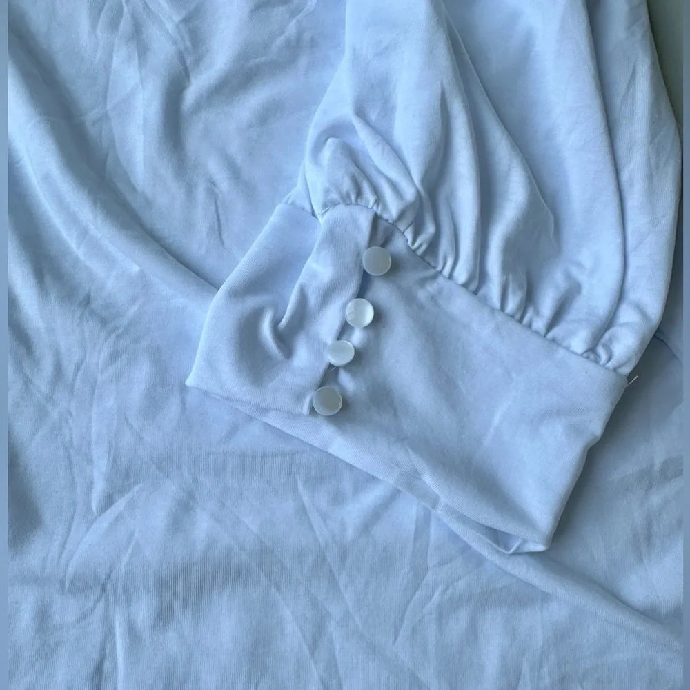 NWT Simple Fun Bright White Puff Sleeve Button Detail T-Shirt Casual Blouse XL - Picture 4 of 6